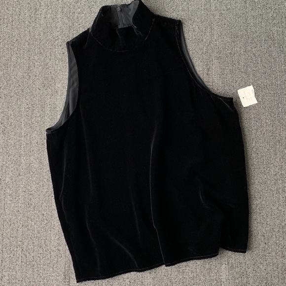 Black Velour Sleeveless Mock Neck Tank Top - Picture 11 of 17